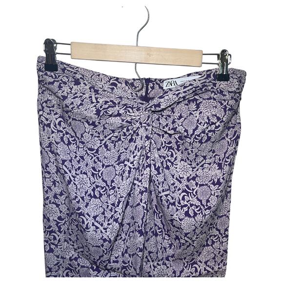 Zara Split Knotted Twisted Front Floral Midi Skirt Purple Size Medium - Picture 3 of 6